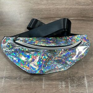 New Retro Shiny Holographic Fanny Pack Belt Waist Travel Bag Black 90s 80s party